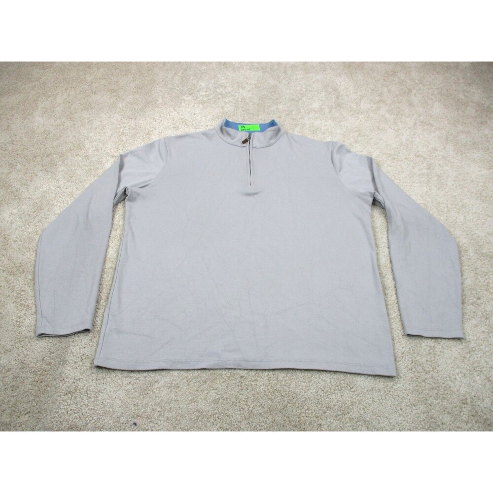 Mizzen Main Sweater Men Large Trim Fit Gray Performance Stretch 1/4 Zip Pullover